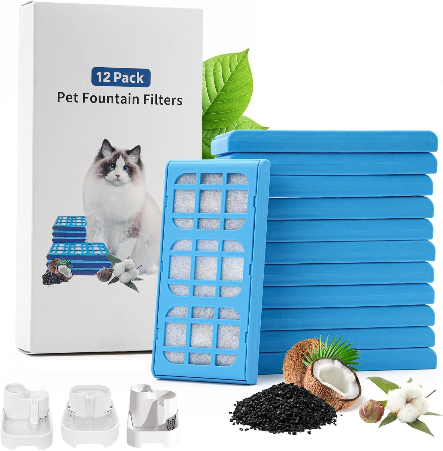 Cat Water Fountain Filter - 12-pack filterpatronen vervangingen, compatibel met Cat