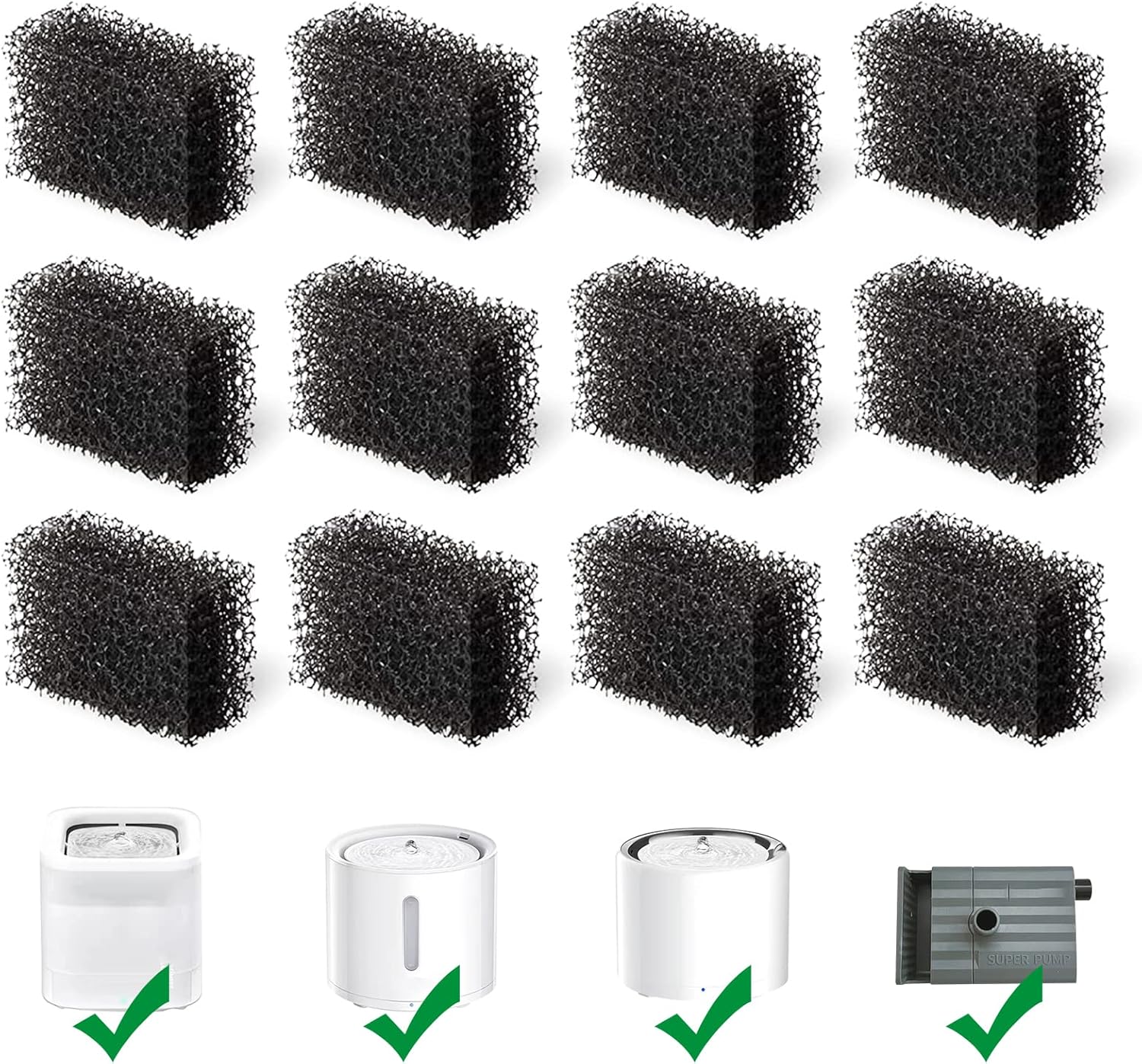 Cat Water Fountain Filter - 12-pack kattenwaterfontein sponsfilters, vervangende schuimfilters voor